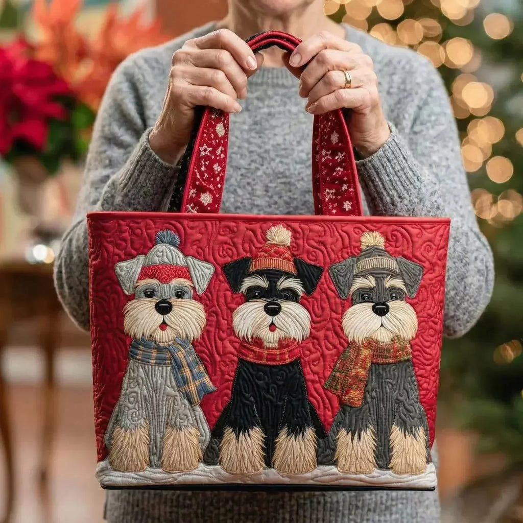 Schnauzer-Trio — handwerklich gesteppte Tasche